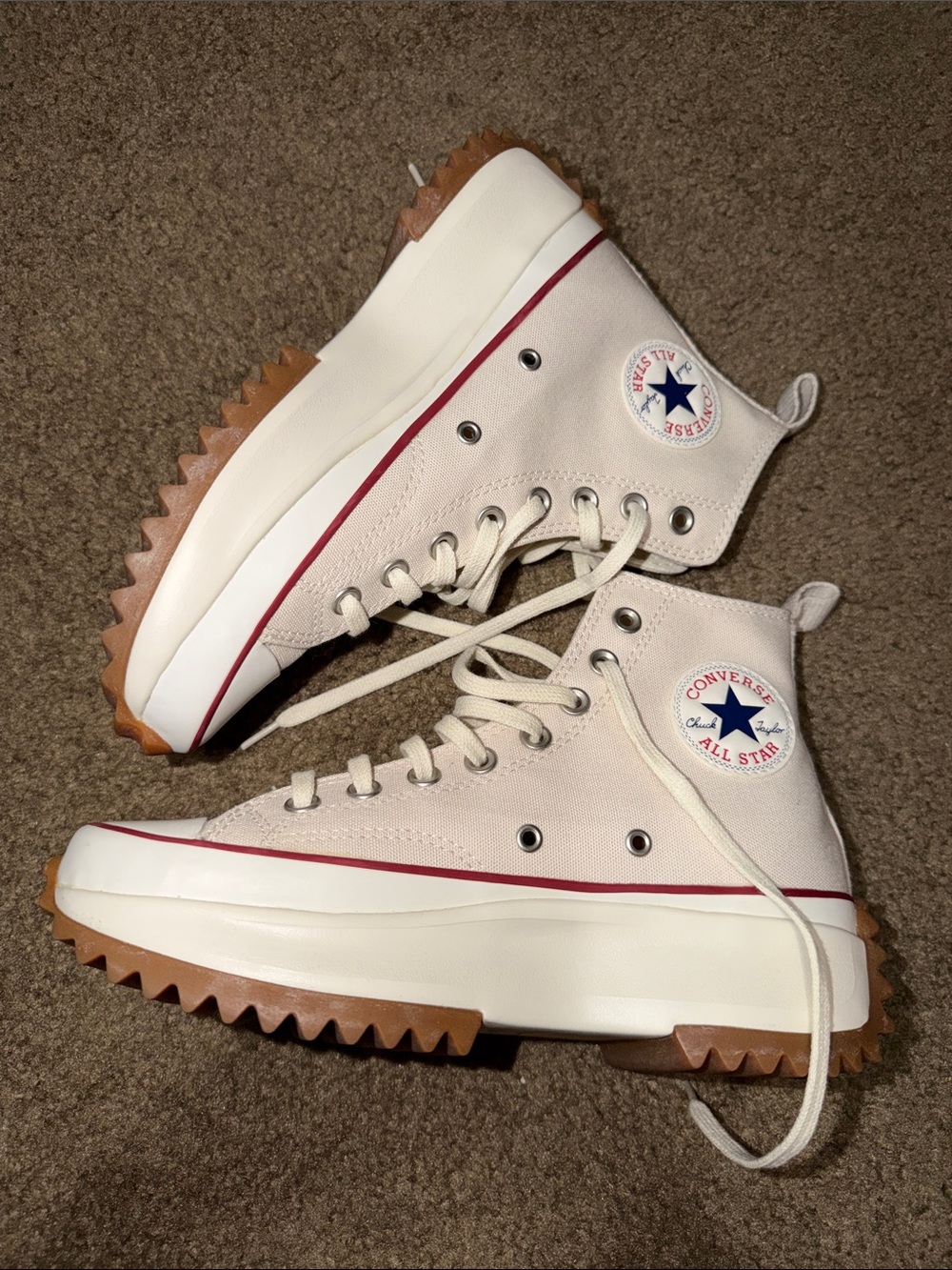 Converse Run Star Hike High Top Sneakers in Off-White with Gum Sole